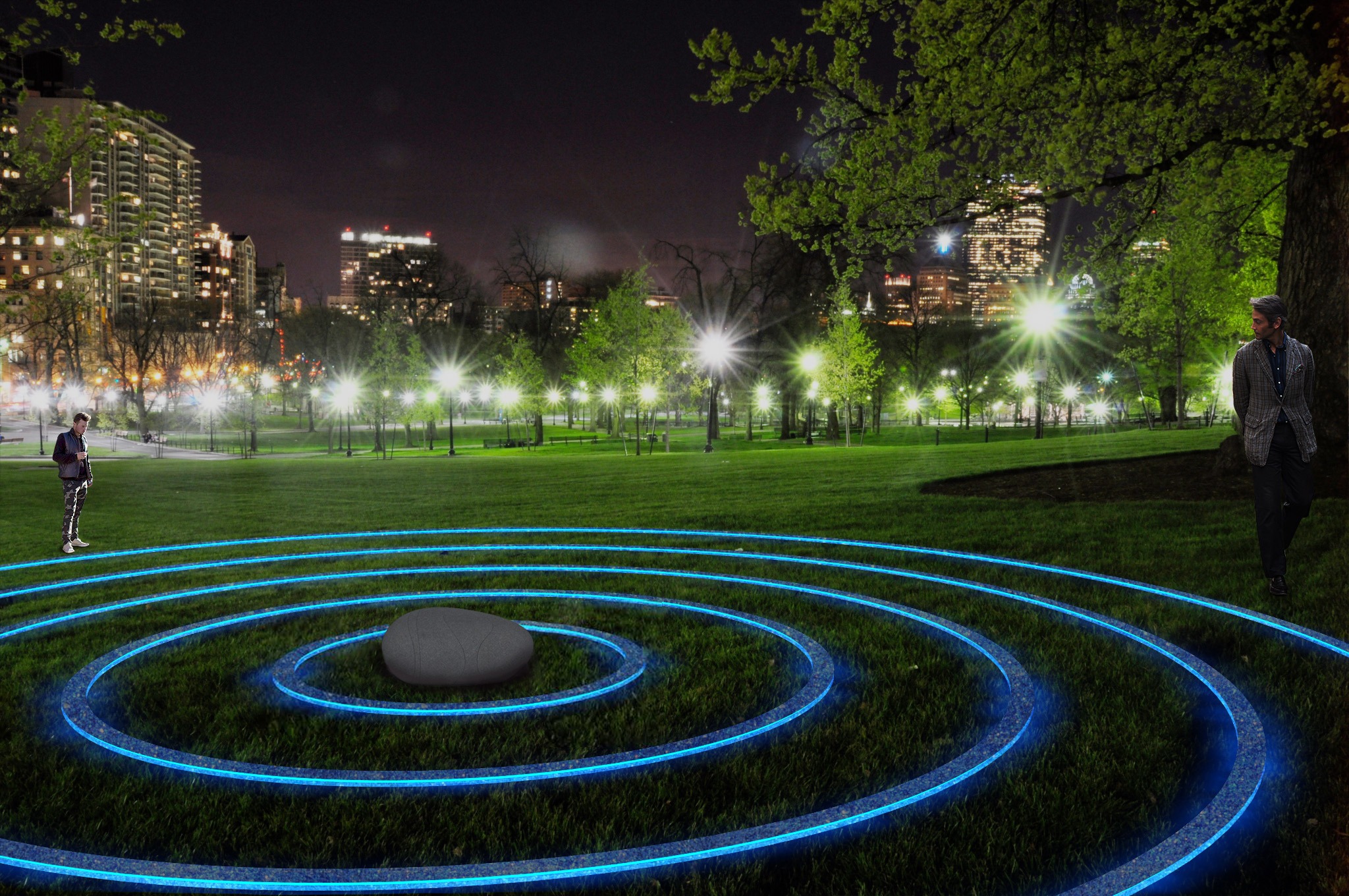 Mya Lurgo, Come cerchi nell’acqua, render. Progetto in concorso per Amsterdam Light Art Festival, 2015
