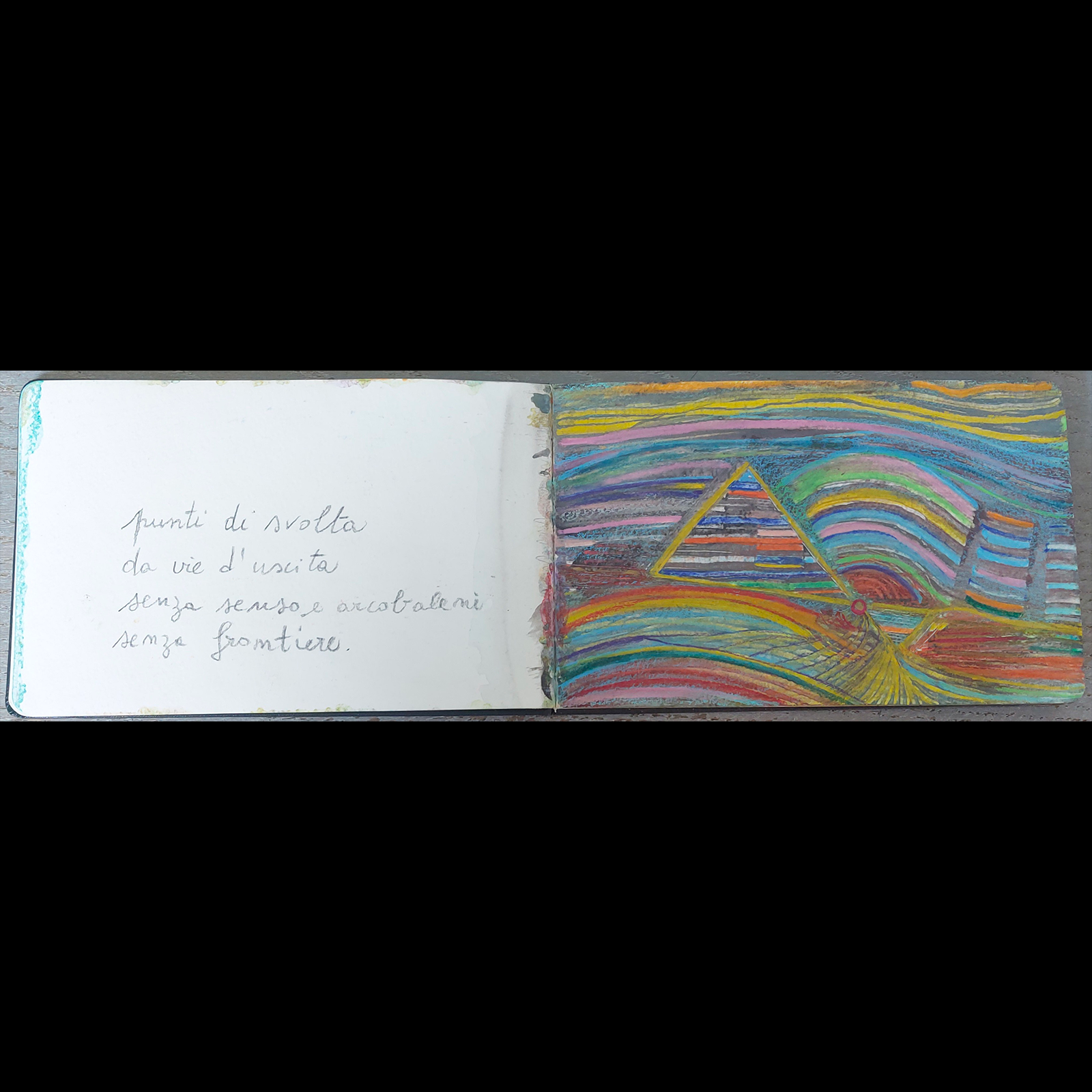 Mya Lurgo, Punto di Svolta, 2016, Pittura Scritta, Moleskine Sketchbook, 13,4x42x1,5 cm